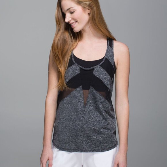 Lululemon If You’re Lucky Tank Size 2 EUC grey/black mesh - Picture 1 of 5